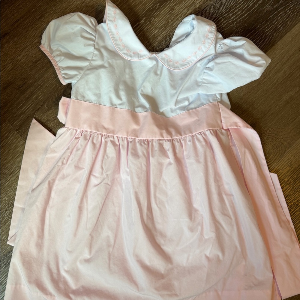 White and Pink Girls' Peter Pan Collar Dress Beaufort bonnet